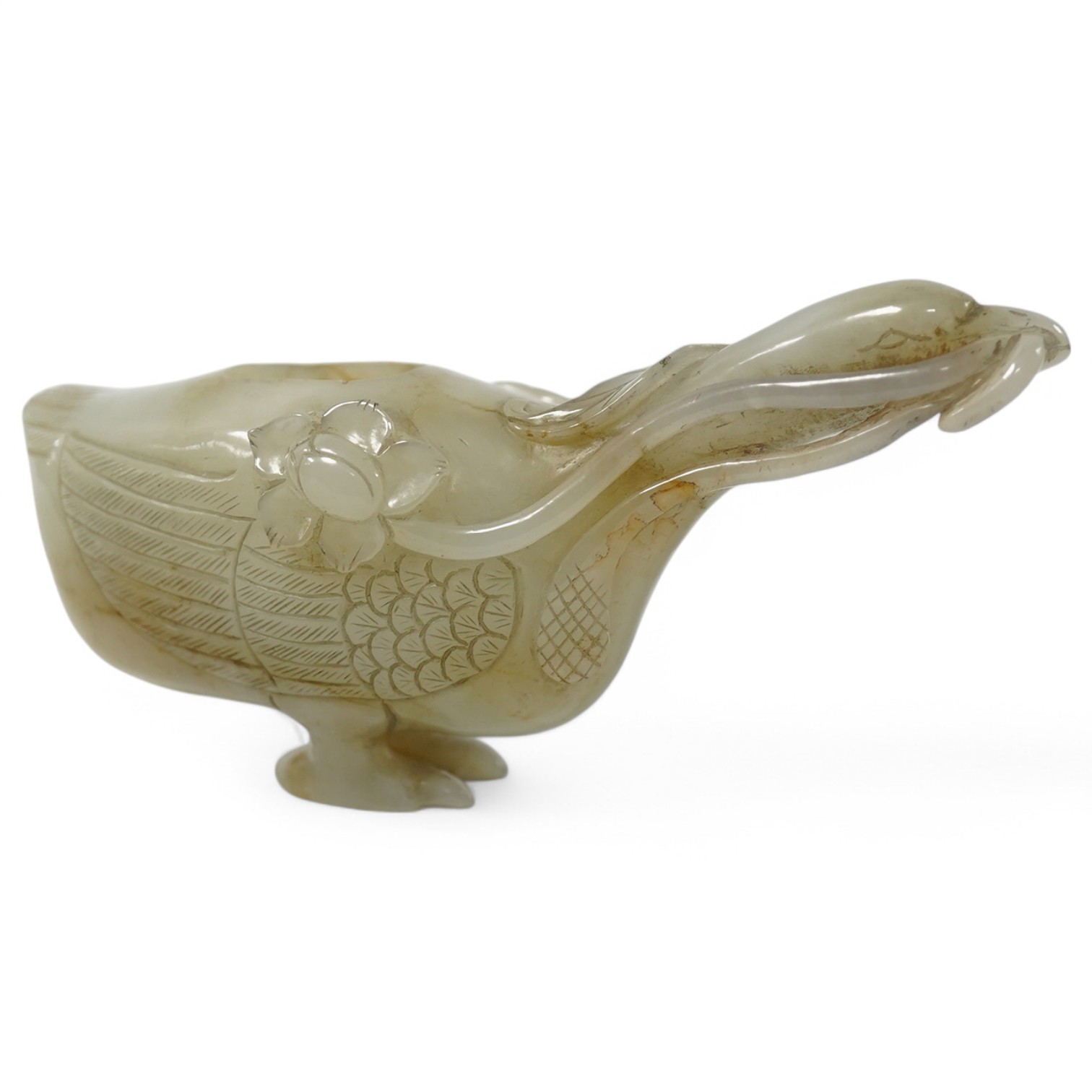 A Chinese pale celadon jade ‘duck’ brushwasher, possibly 17th/18th century